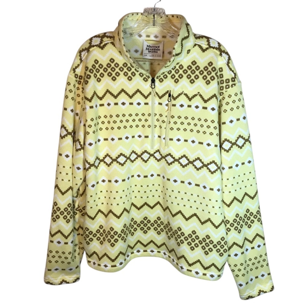 Marmot Mountain Works Fleece 1/2 Zip Pullover Men’s Large Yellow Fair Isle